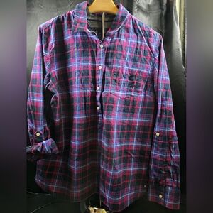 Tommy Hilfiger Women’s 100% Cotton Blue & Pink Plaid Pullover Shirt‎ Size XL